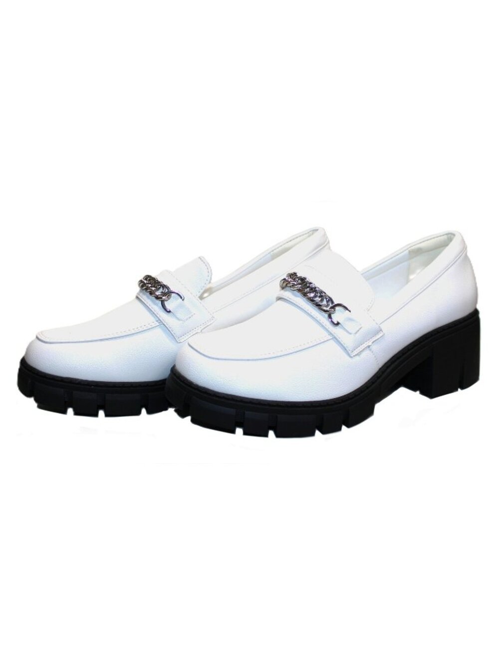 TINSTREE Platform Loafer Women White Silver Chain Size 10 Chunky Heel Slip On - Picture 2 of 5